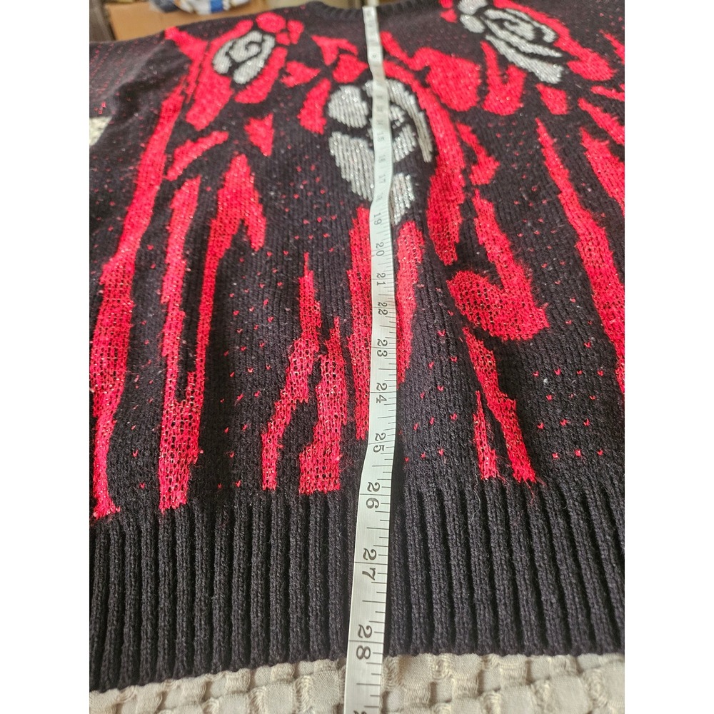 Ellen-D Collection Sweater Womens Medium Black Red Excellent Abstract Knit 80s - Picture 5 of 5